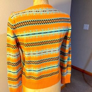 Orange turquoise cashmere blend wool sweater